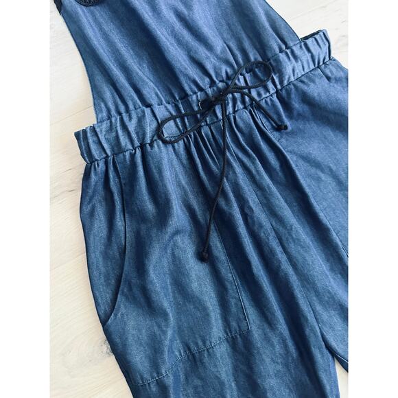 Anna Sui Denim Chambray Overalls Capri Size Small jogger bibs Vintage 90s Era - Picture 6 of 12